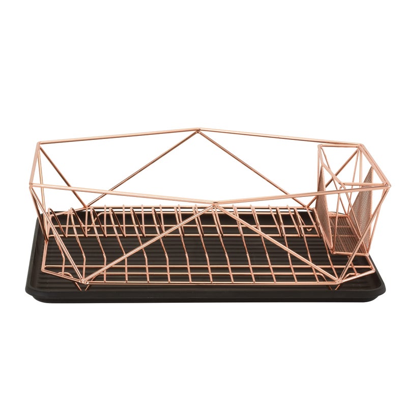 Kitchen Details Geode Deluxe Dish Drying Rack with Drain Board | Cutlery Basket | Utensil Holder | Iron Frame | Copper - Image 2